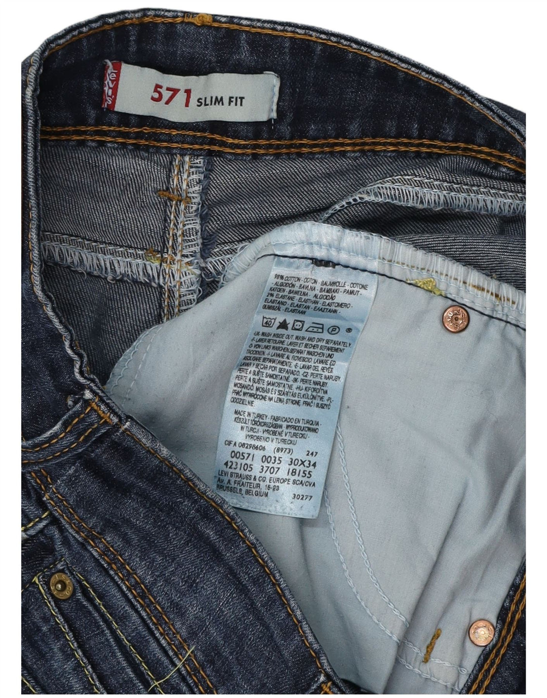 LEVI'S Feminino 571 Slim Jeans W30 L34 Azul Marinho Algodão