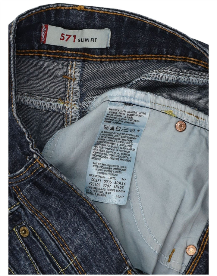 LEVI'S Feminino 571 Slim Jeans W30 L34 Azul Marinho Algodão