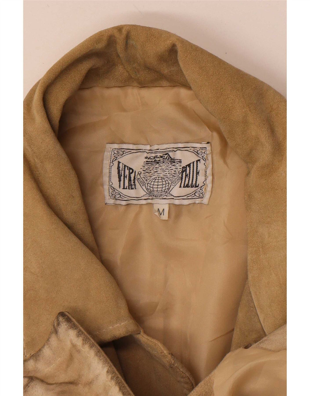 Jaqueta masculina vintage de camurça UK 38 couro bege médio
