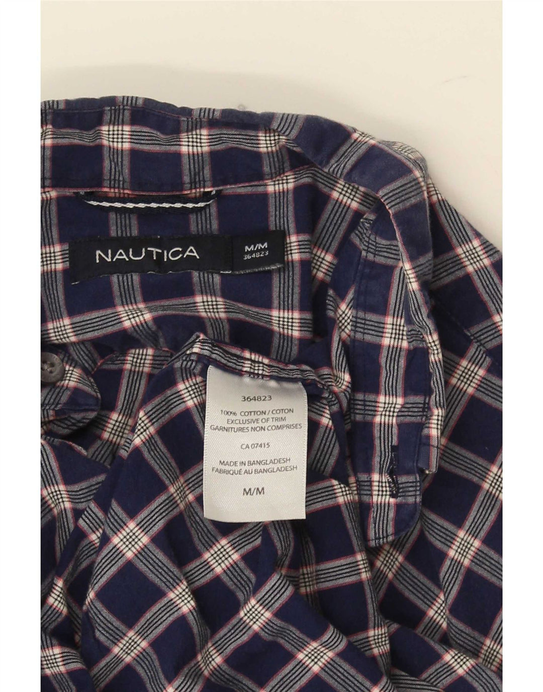 Camisa masculina Nautica de manga curta regular fit médio azul marinho algodão xadrez