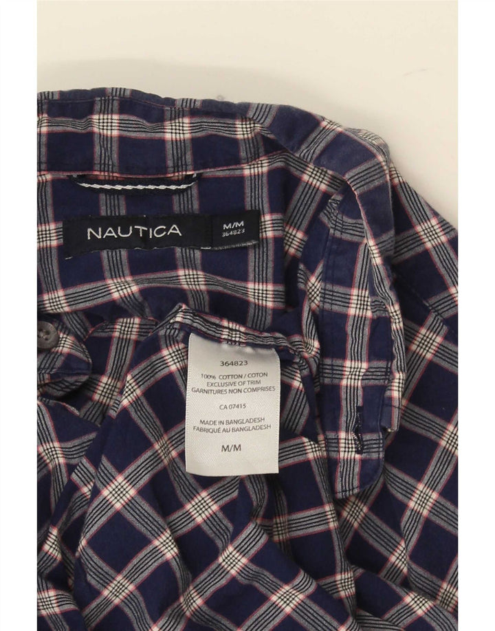 Camisa masculina Nautica de manga curta regular fit médio azul marinho algodão xadrez