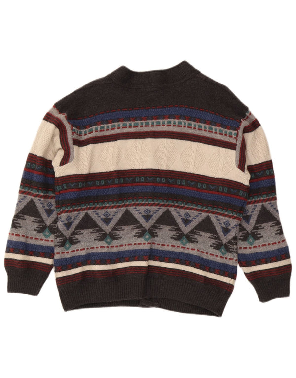 Suéter cardigã masculino Dolomiten IT 50 lã geométrica multicolorida média