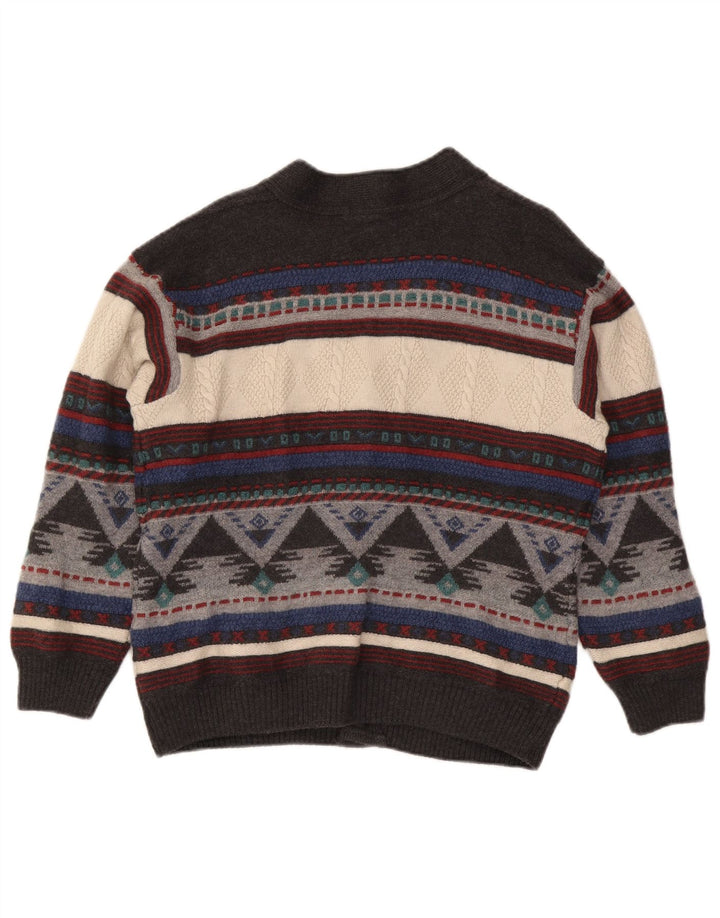Suéter cardigã masculino Dolomiten IT 50 lã geométrica multicolorida média