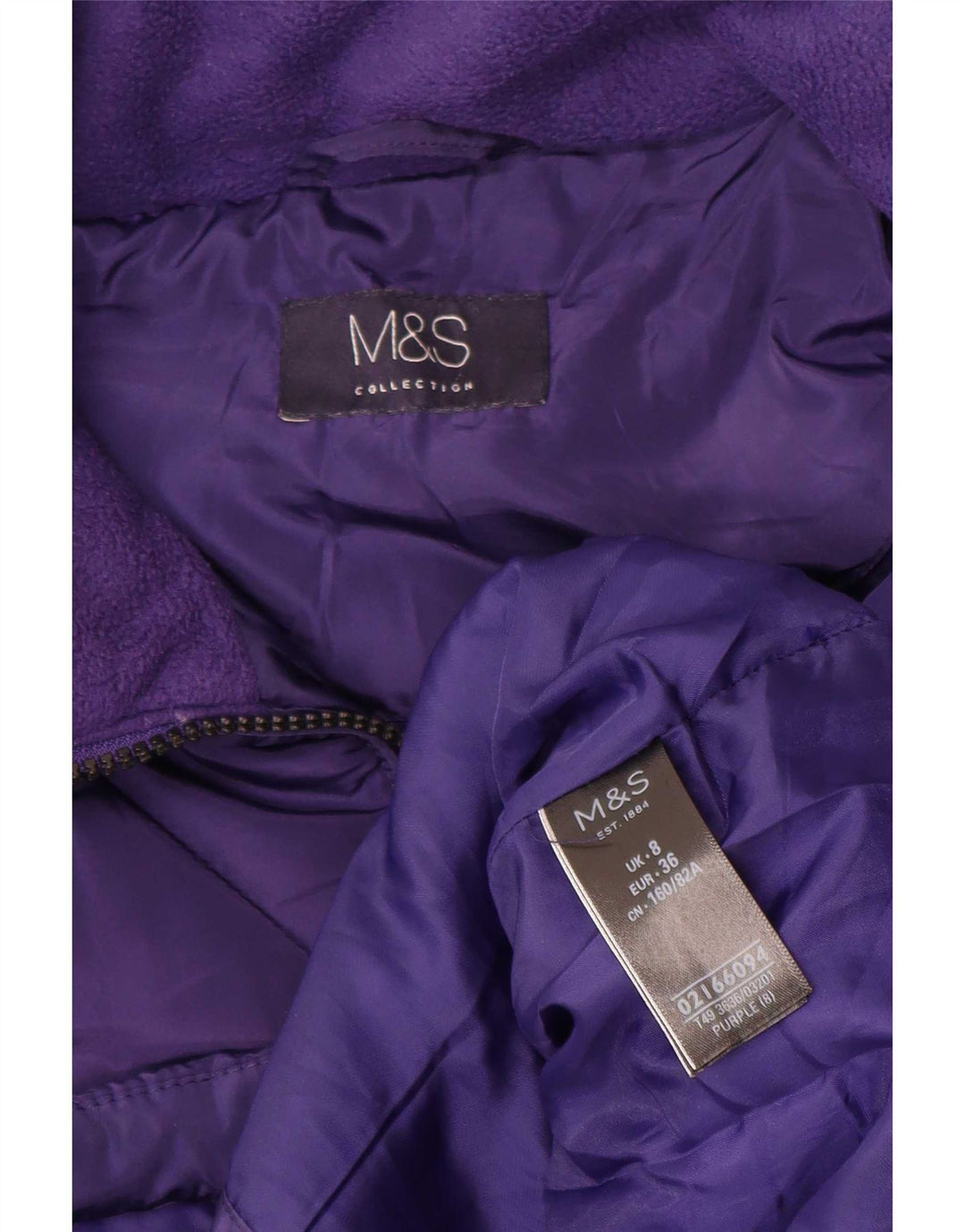 Casaco acolchoado feminino Marks & Spencer Reino Unido 8 pequeno poliéster roxo