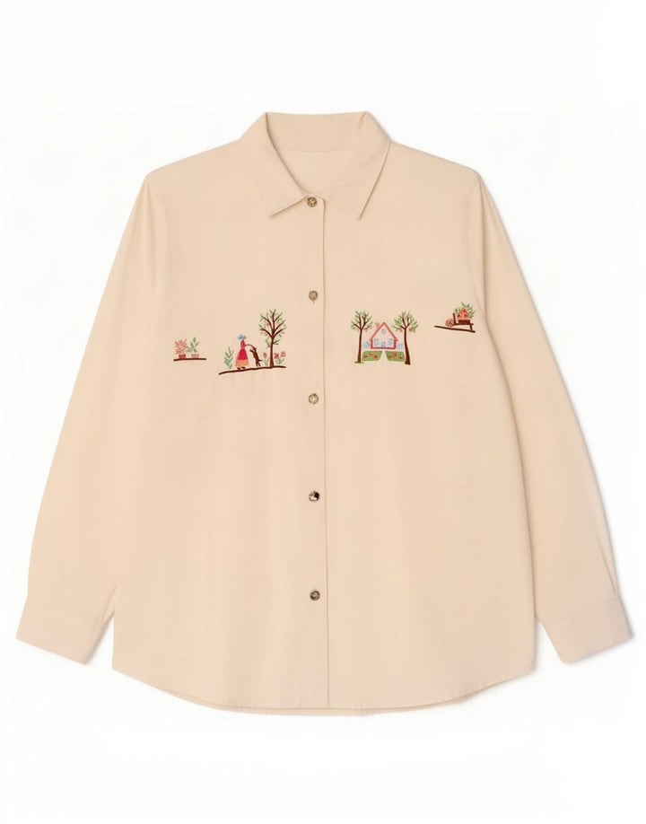 Camisa gráfica feminina vintage UK 14 médio off white