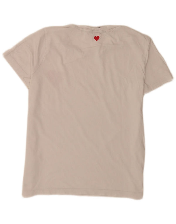 Tommy Hilfiger Camiseta feminina gráfica Top UK 8 pequeno algodão branco