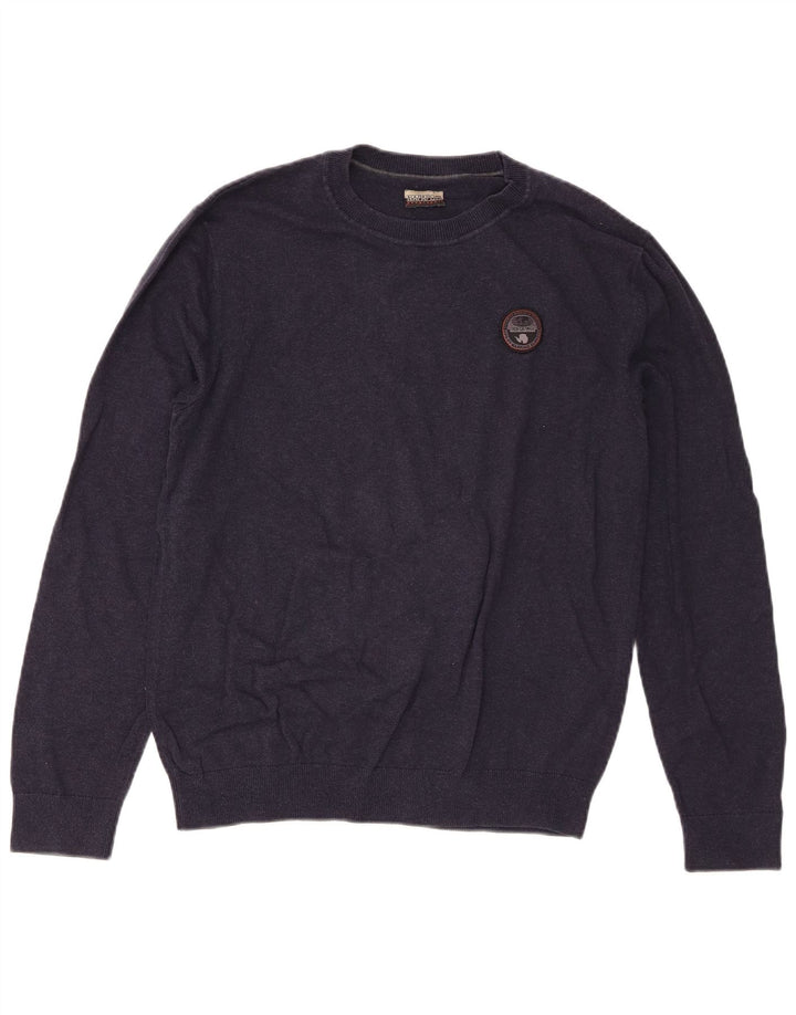 Suéter masculino Napapijri com ajuste regular e gola redonda, azul marinho médio