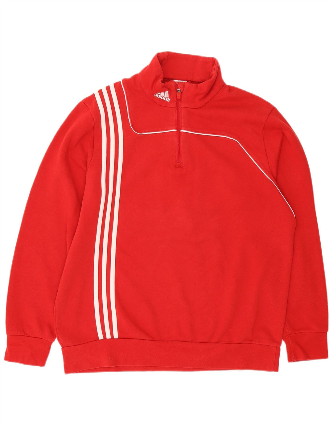Adidas Mens Zip Neck Moletom Jumper Grande Algodão Vermelho