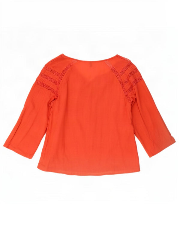 Blusa feminina Benetton manga 3/4 UK 10 pequena laranja geométrica