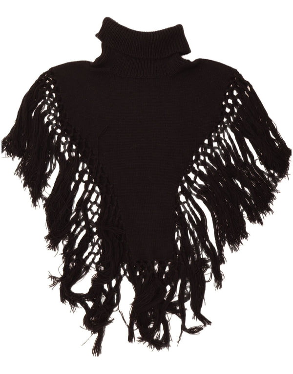 Poncho feminino vintage com gola redonda, tamanho único, preto