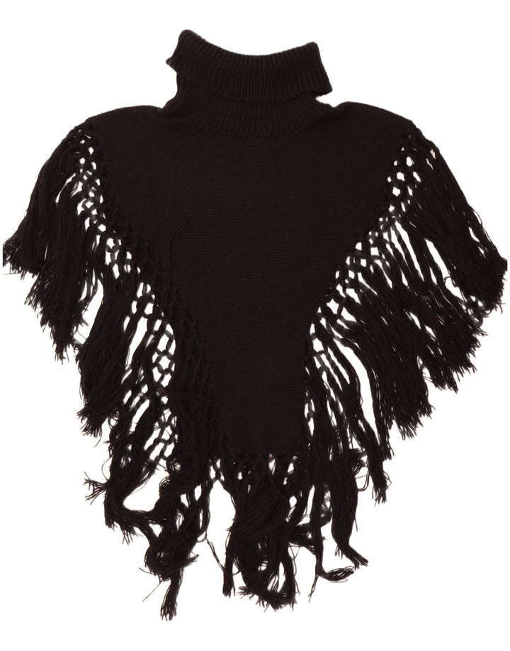Poncho feminino vintage com gola redonda, tamanho único, preto