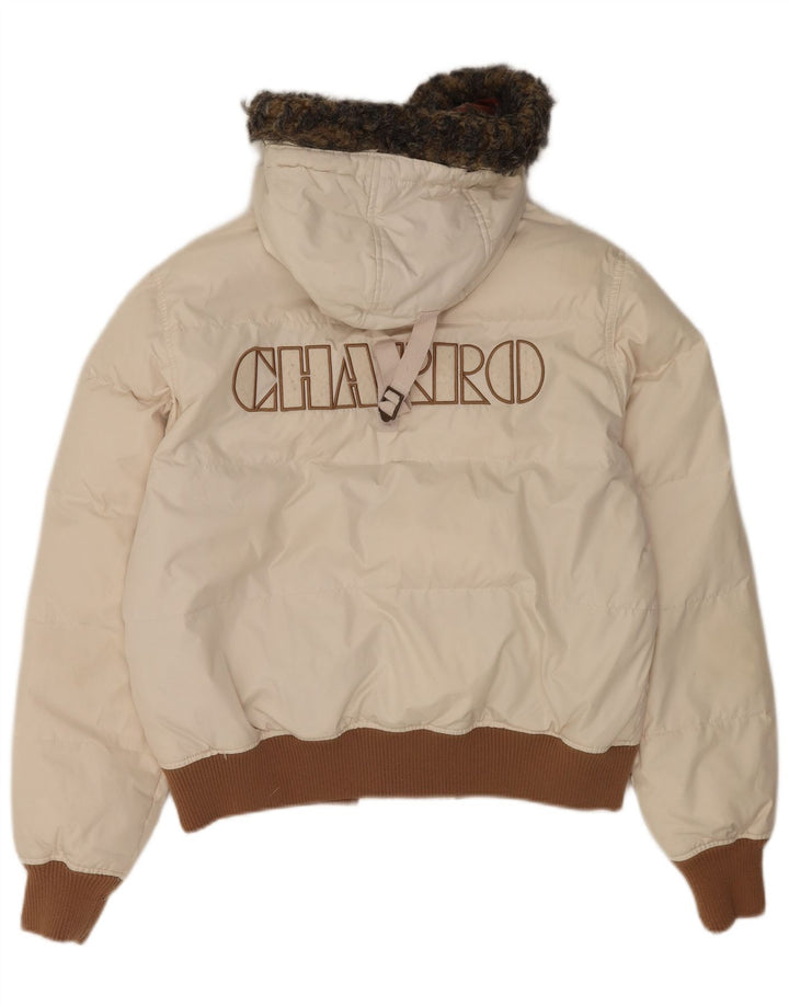 Jaqueta masculina acolchoada com capuz gráfico Charro UK 36 poliéster branco pequeno