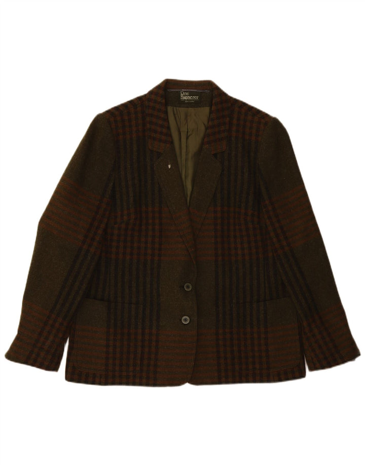 Jaqueta blazer feminina de 2 botões Resi Hammerer IT 44 lã xadrez cáqui médio