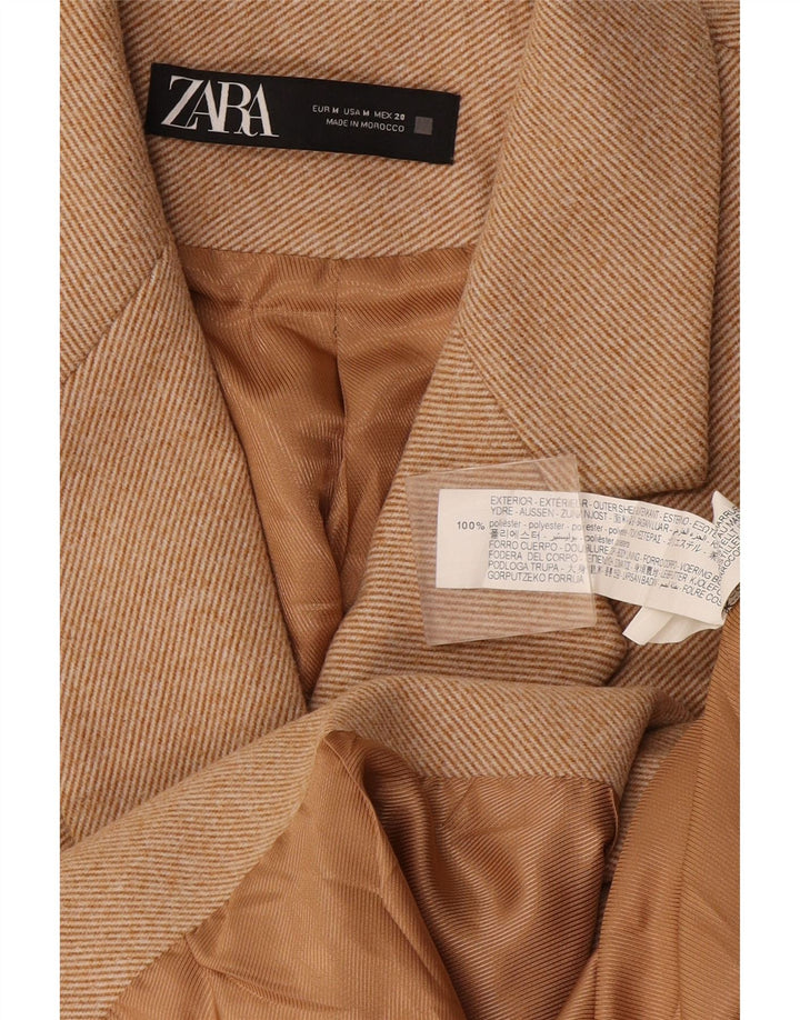 Casaco feminino Zara com peito duplo UK 14 poliéster bege médio