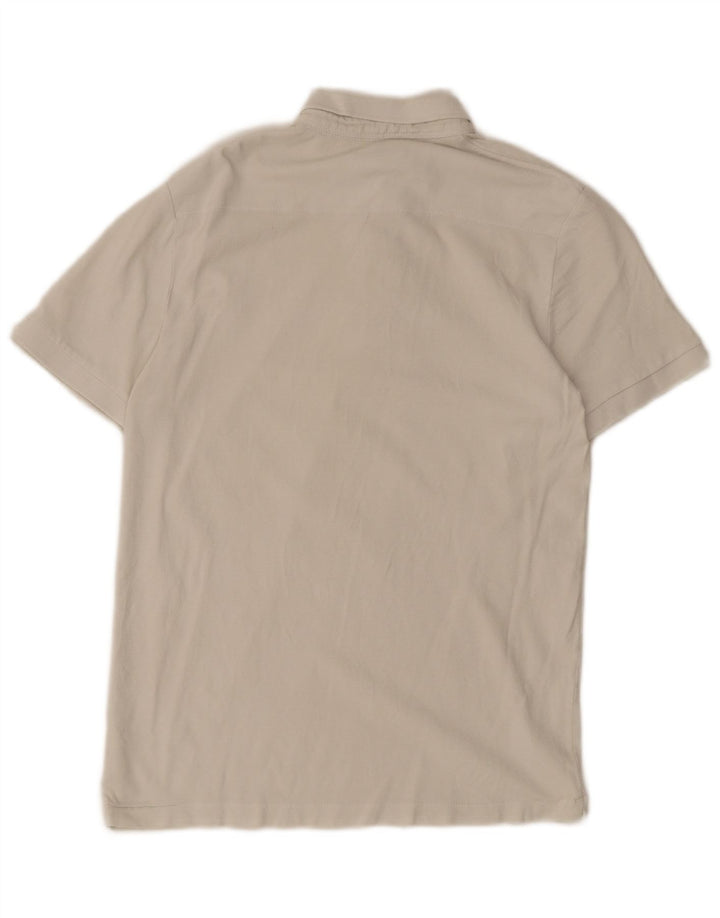 Camisa polo masculina de ajuste regular FRENCH CONNECTION pequena de algodão off white