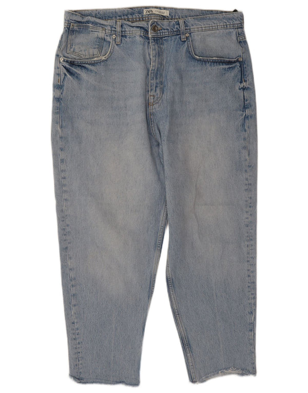 Zara Jeans masculino recortado cônico EU 46 XL W36 L24 azul algodão