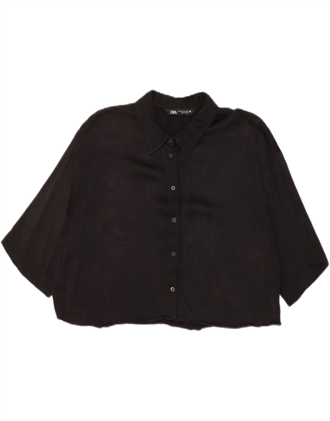 Zara blusa feminina oversized manga 3/4 cropped Reino Unido 14 médio preto