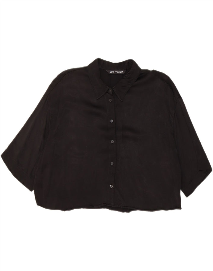 Zara blusa feminina oversized manga 3/4 cropped Reino Unido 14 médio preto