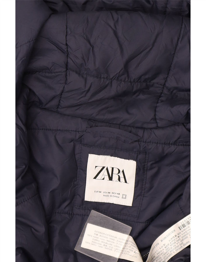 Zara Jaqueta masculina acolchoada com capuz Reino Unido 38 Médio Azul marinho Nylon