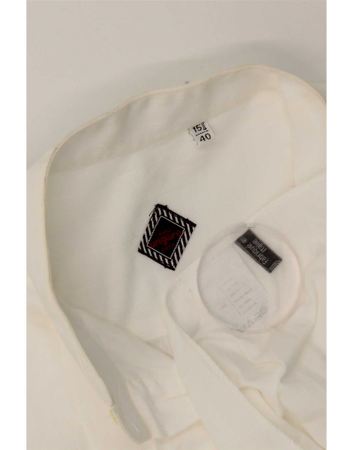 Camisa formal masculina Ungaro tamanho 40 15 1/2 algodão branco médio