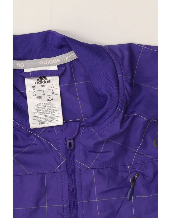Adidas Womens Tracksuit Top Jacket UK 16 Grande Roxo Check Poliéster