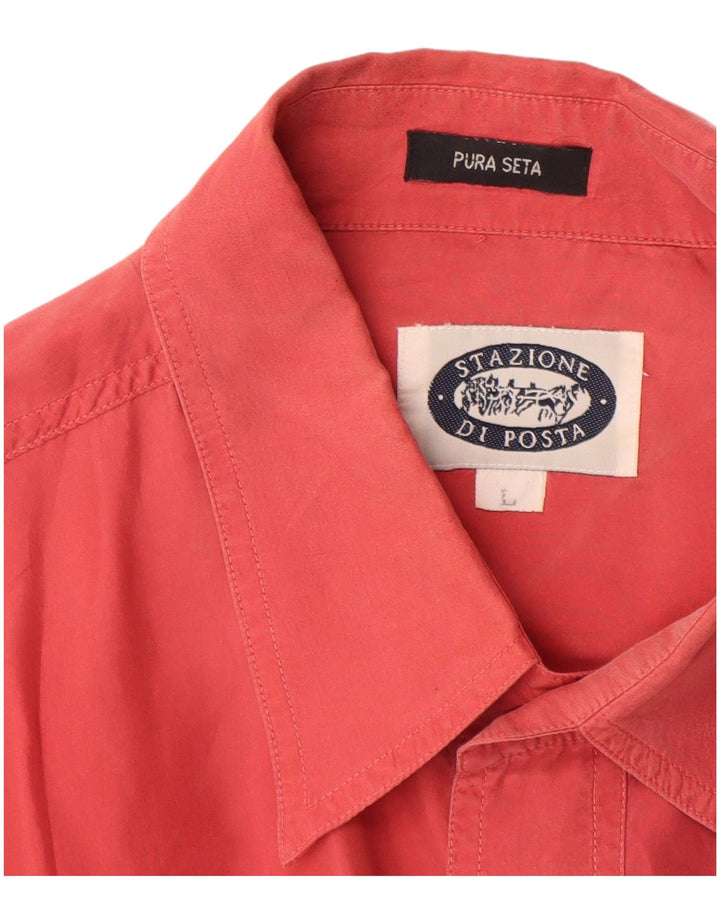 Camisa masculina vintage grande seda rosa