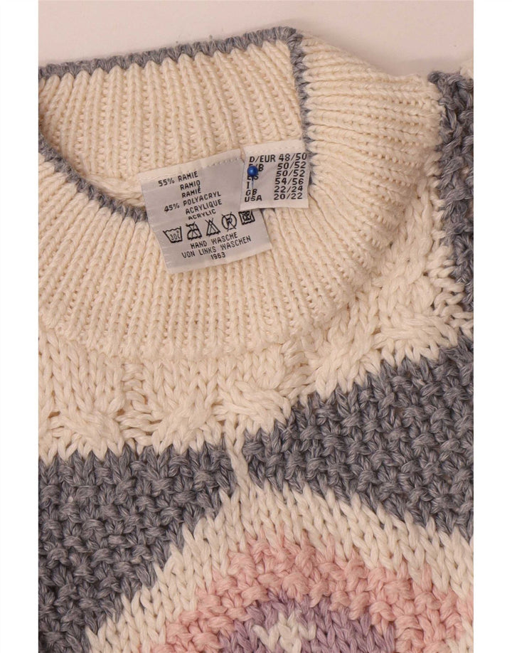 Suéter feminino vintage com gola tartaruga UK 22/24 3XL patchwork branco