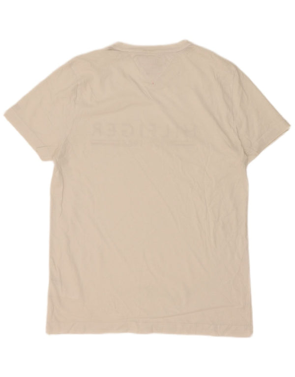 Tommy Hilfiger Camiseta masculina gráfica Top médio algodão branco