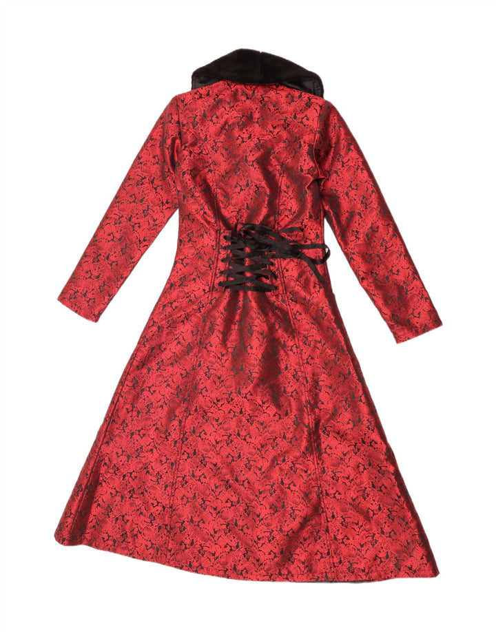 Casaco feminino EMP Gothicana com peito duplo UK 10 pequeno poliéster floral vermelho
