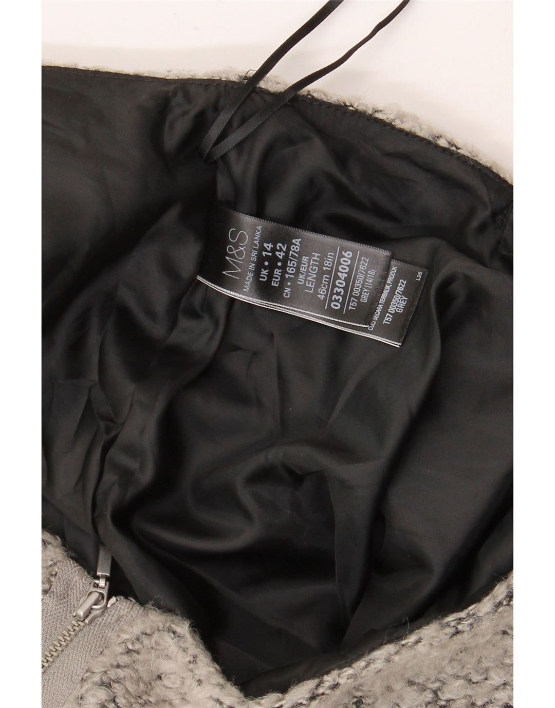 Minissaia feminina Marks & Spencer Reino Unido 14 grande W34 poliéster manchado cinza
