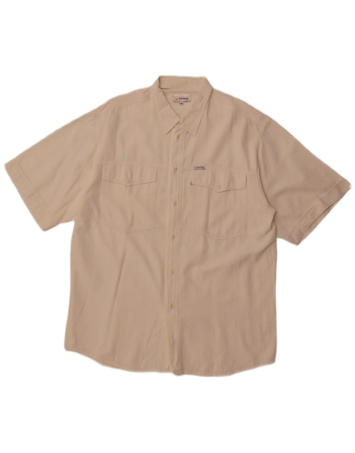 Camisa masculina de manga curta Stefanel de algodão branco médio