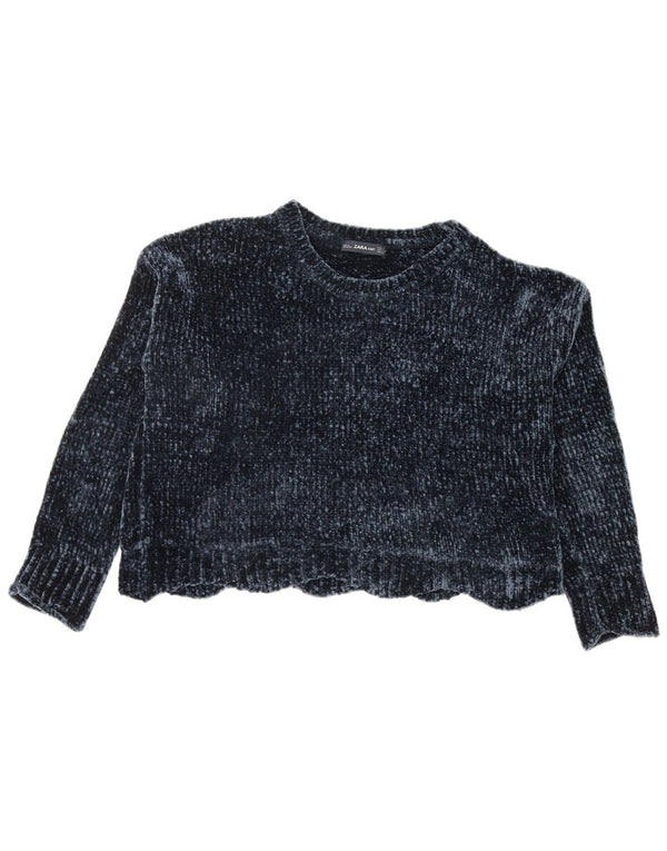 Zara Suéter feminino oversized com gola canoa e gola redonda Reino Unido 10 pequeno azul marinho
