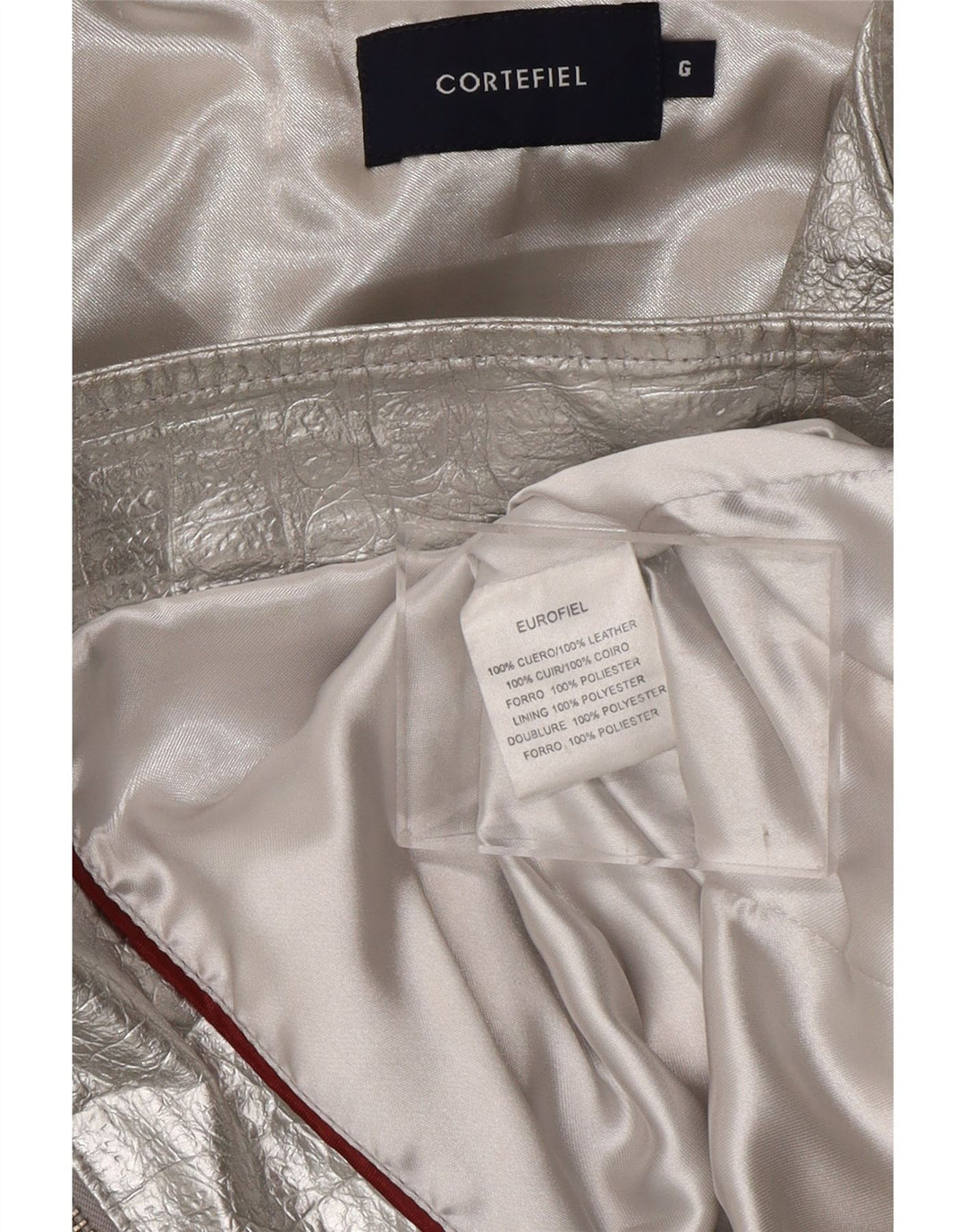 Jaqueta de couro feminina CORTEFIEL UK 12 couro prateado médio