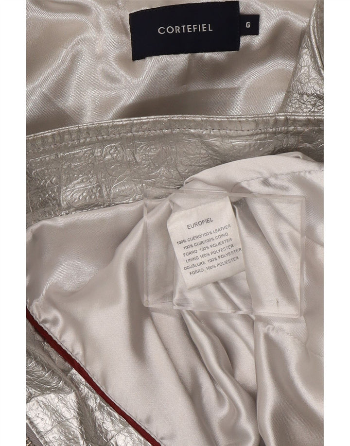Jaqueta de couro feminina CORTEFIEL UK 12 couro prateado médio