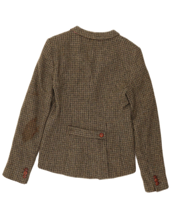 Jaqueta blazer feminina de 3 botões Jack Wills Reino Unido 10 pequena lã cáqui houndstooth