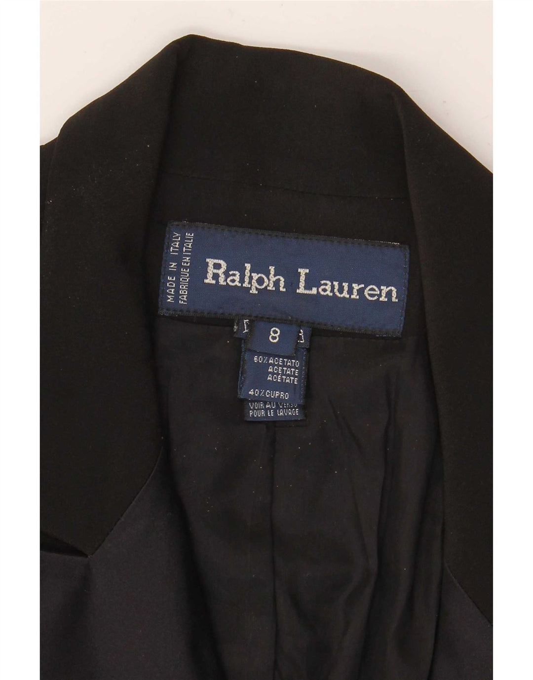 Casaco feminino Ralph Lauren com peito duplo EUA 8 acetato preto médio