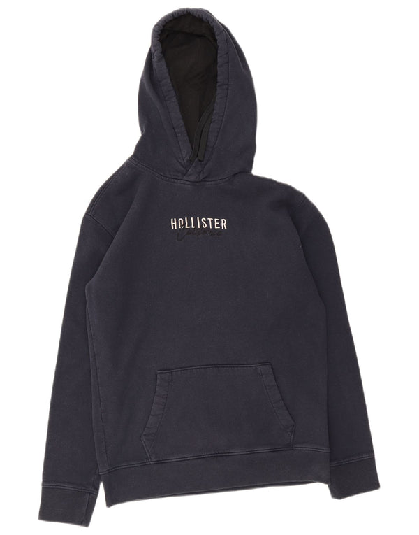Hollister masculino gráfico moletom com capuz médio algodão azul marinho