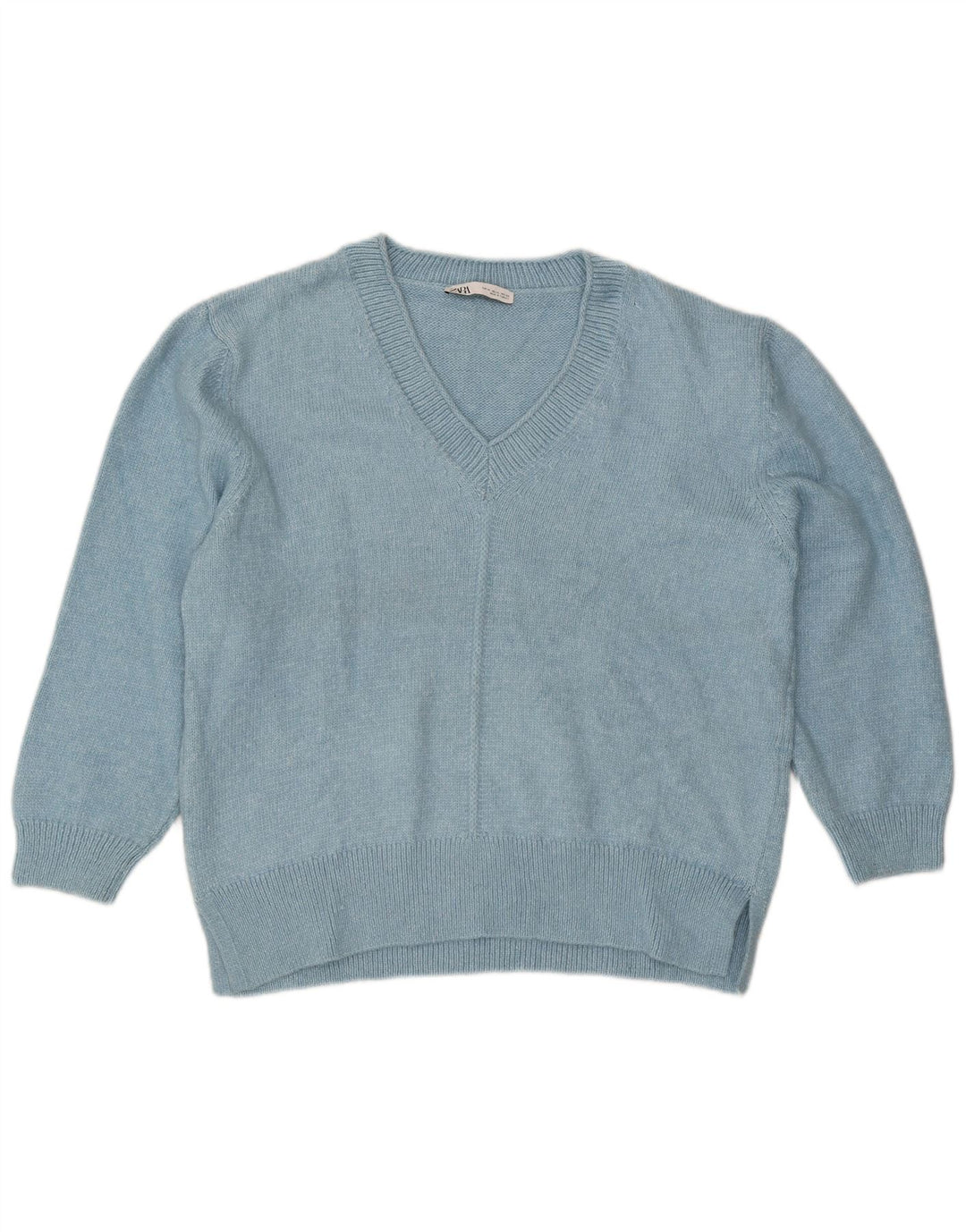 Zara Suéter feminino oversized com decote em V Reino Unido 18 XL azul