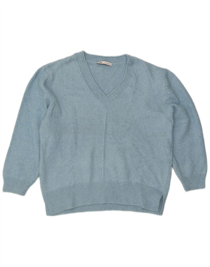 Zara Suéter feminino oversized com decote em V Reino Unido 18 XL azul