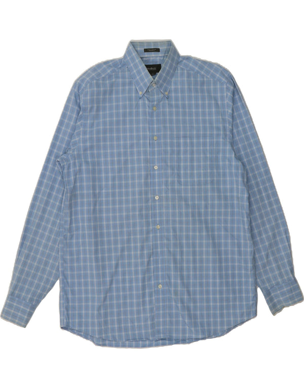 EDDIE BAUER Camisa masculina alta e relaxada, grande algodão xadrez azul