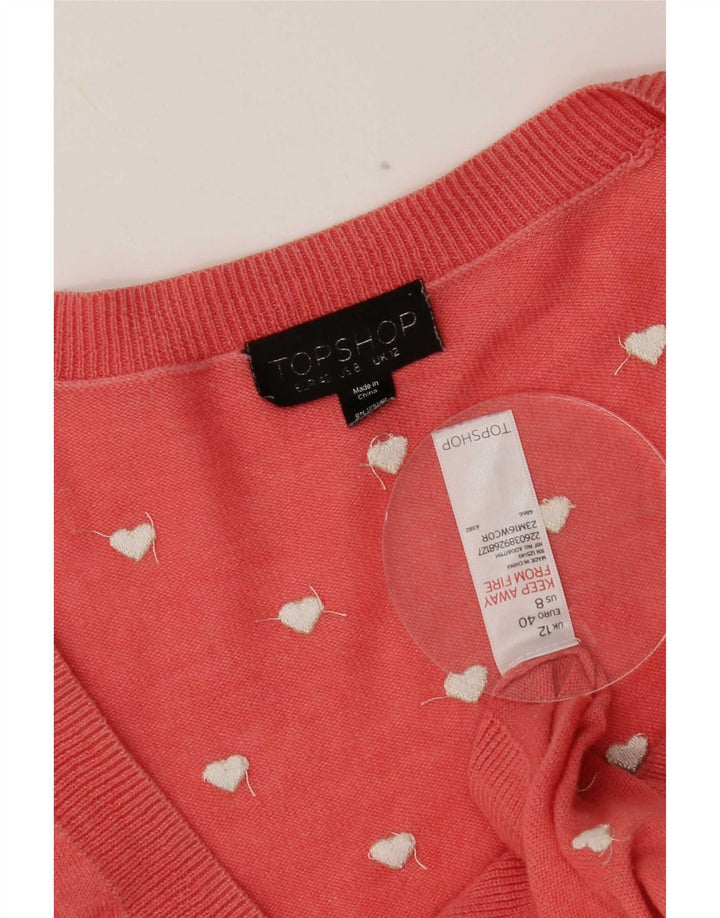 Suéter cardigã feminino Topshop com padrão abstrato Reino Unido 12 coração rosa médio