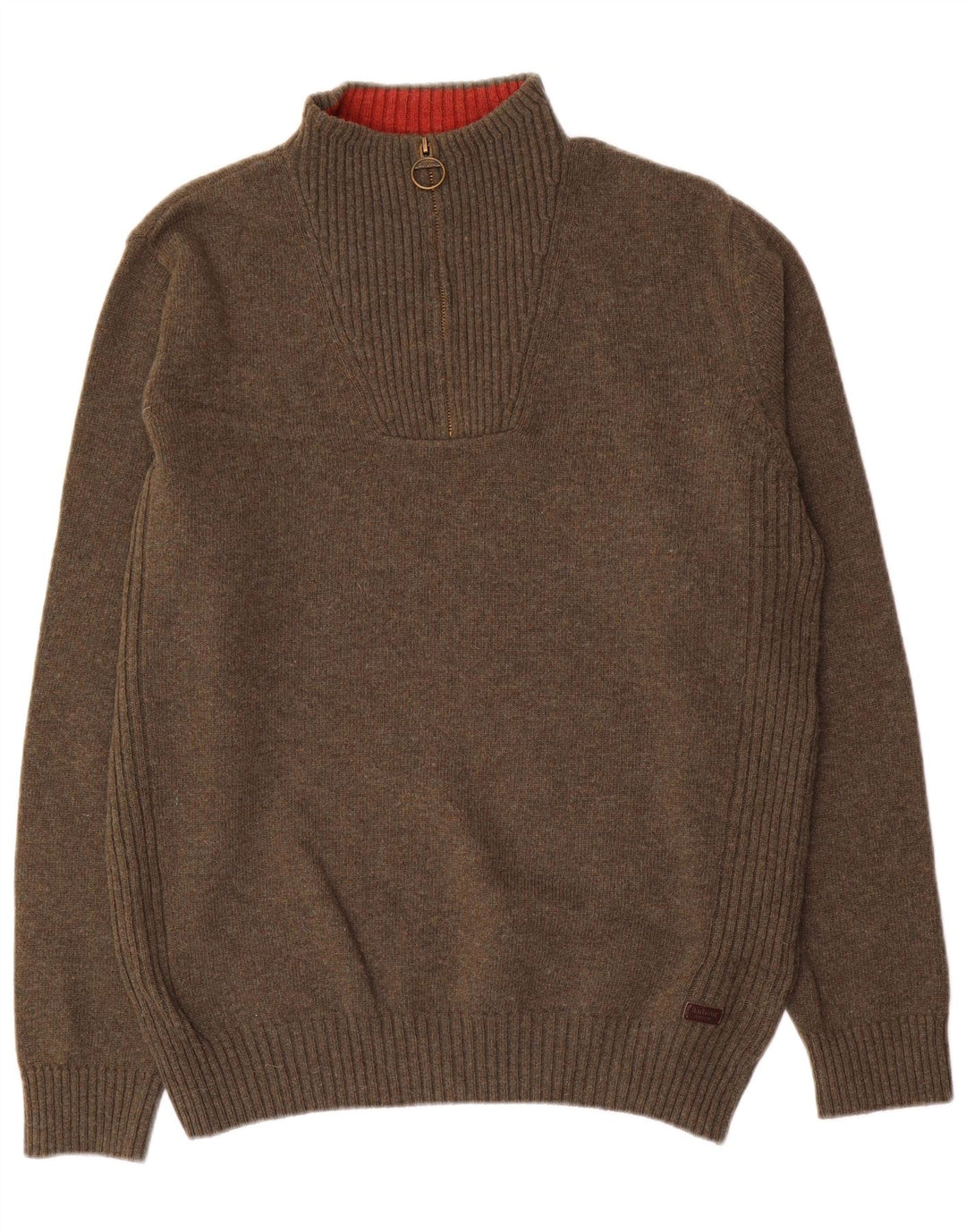 Suéter masculino Barbour com zíper e gola grande de lã cáqui