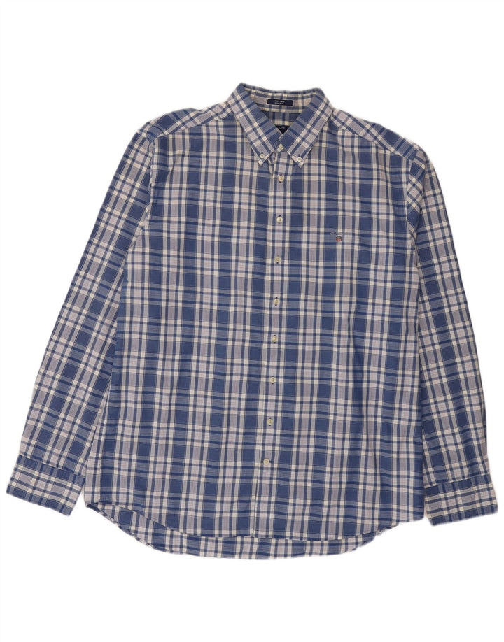 Camisa masculina Gant tamanho 45/46 18 2XL algodão xadrez azul