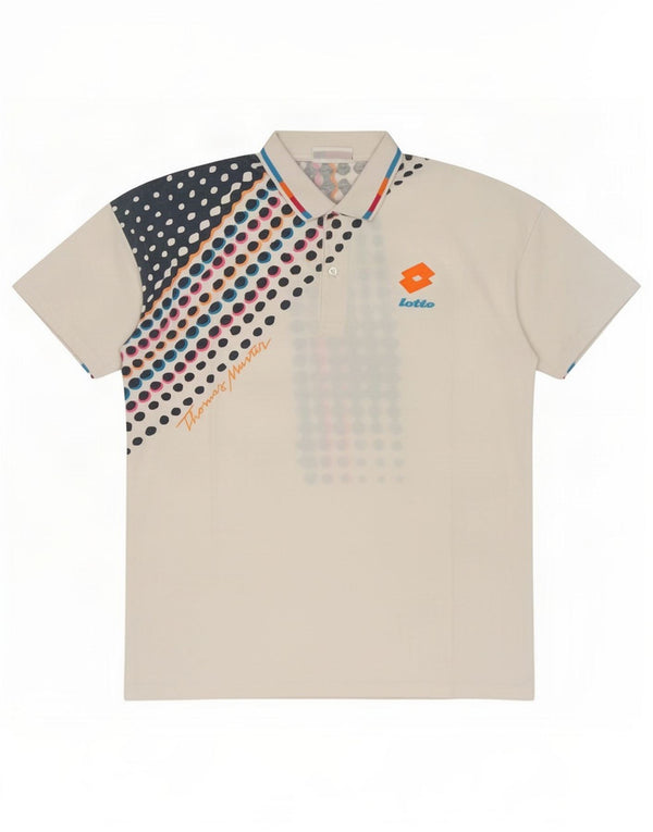Lotto Mens Polo Shirt Large White Spotted Cotton