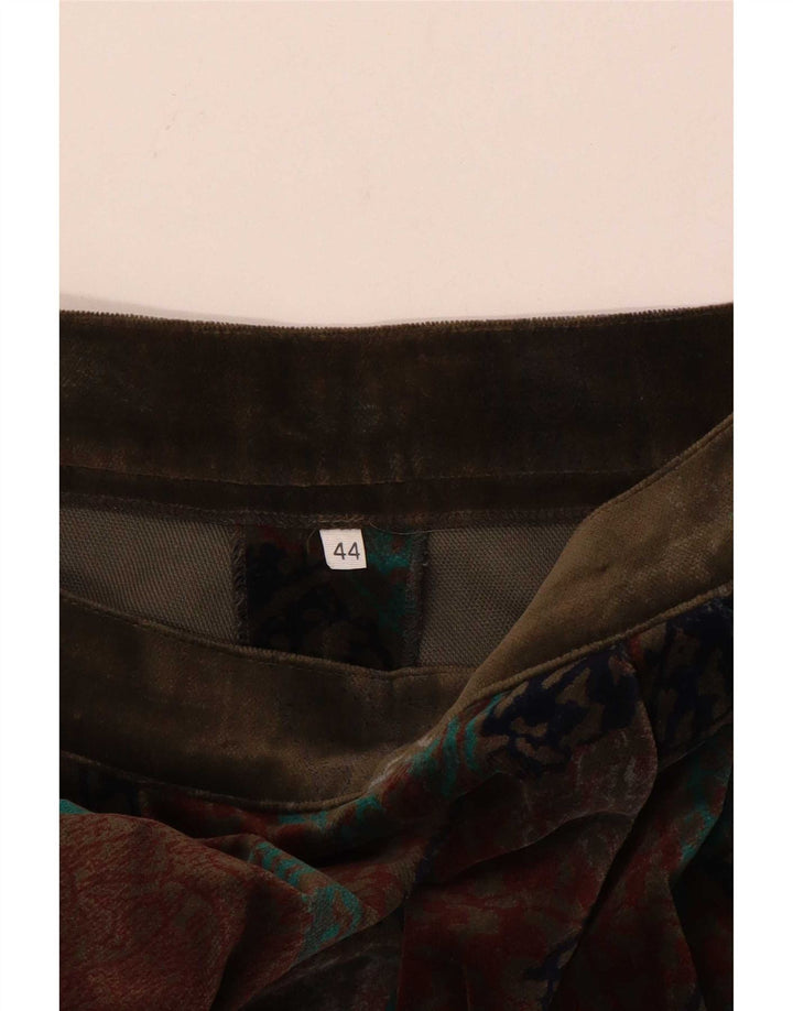 Calça casual feminina vintage com padrão abstrato IT 44 médio W26 L34 marrom