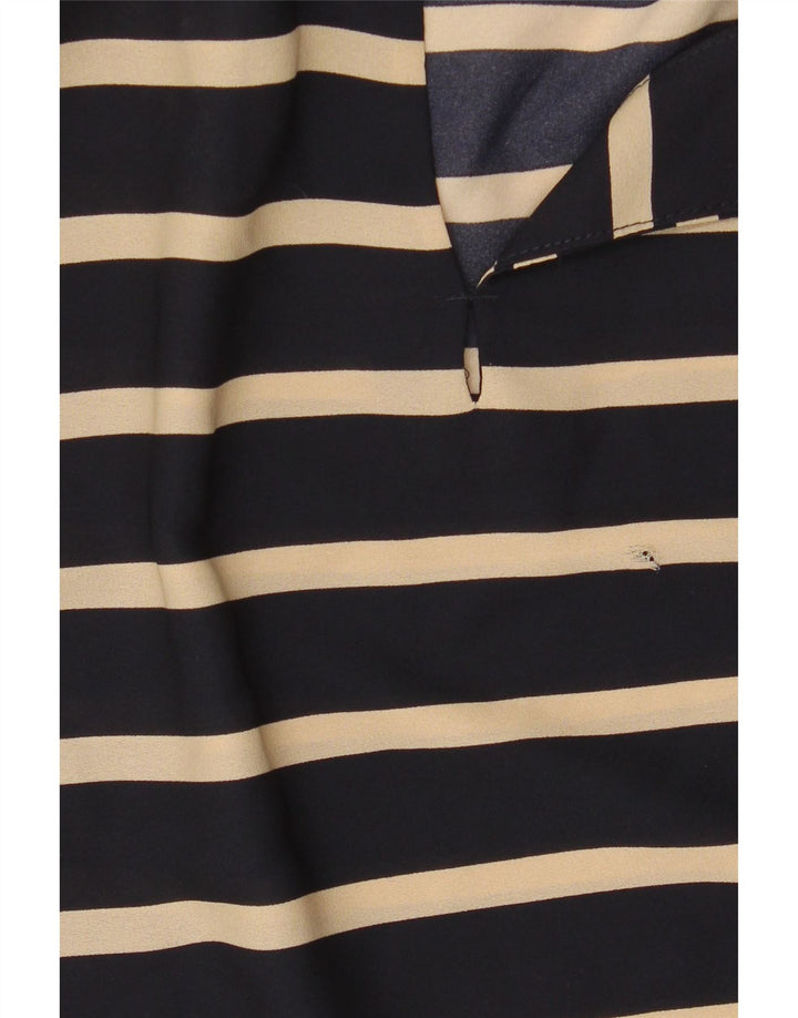 Blusa feminina de manga comprida Zara UK 10 pequena listrada azul marinho
