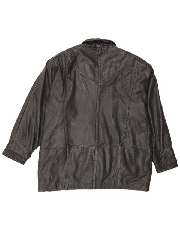 Jaqueta de couro feminina vintage EU 48 2XL preta