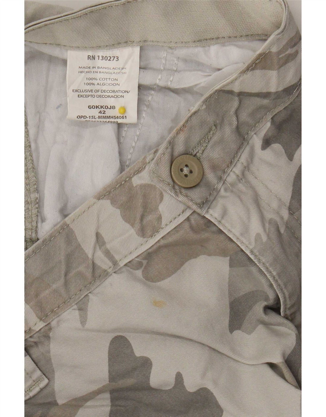 Shorts cargo masculino Wrangler W42 2XL algodão camuflado cinza