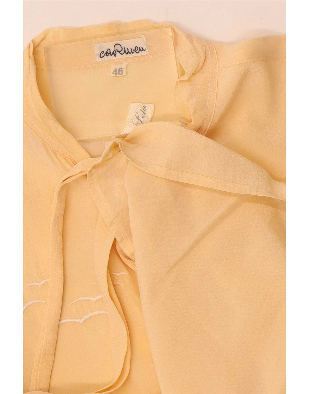 Blusa feminina vintage com gravata frontal IT 46 seda amarela grande