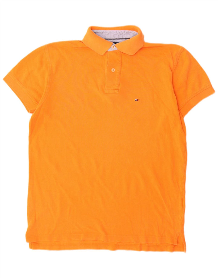 Camisa polo masculina Tommy Hilfiger pequena laranja algodão